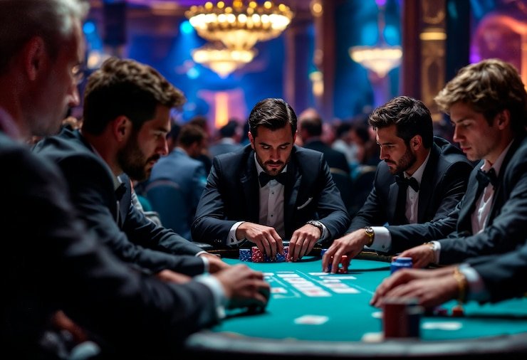 Meja Teen Patti dengan tiga kartu ditampilkan